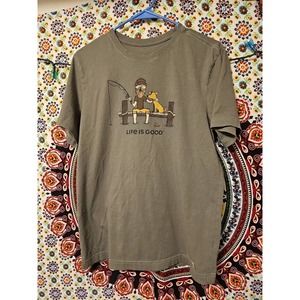 Life is Good Green Crusher - Lite Mens Small Fisherman Dog